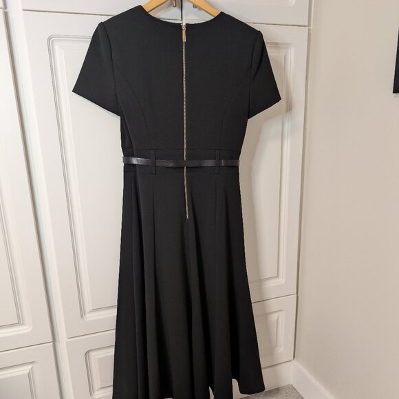 Calvin Klein Black Short-Sleeve Midi Dress w/ Belt & Front Slit - Women’s 6 - Picture 2 of 8